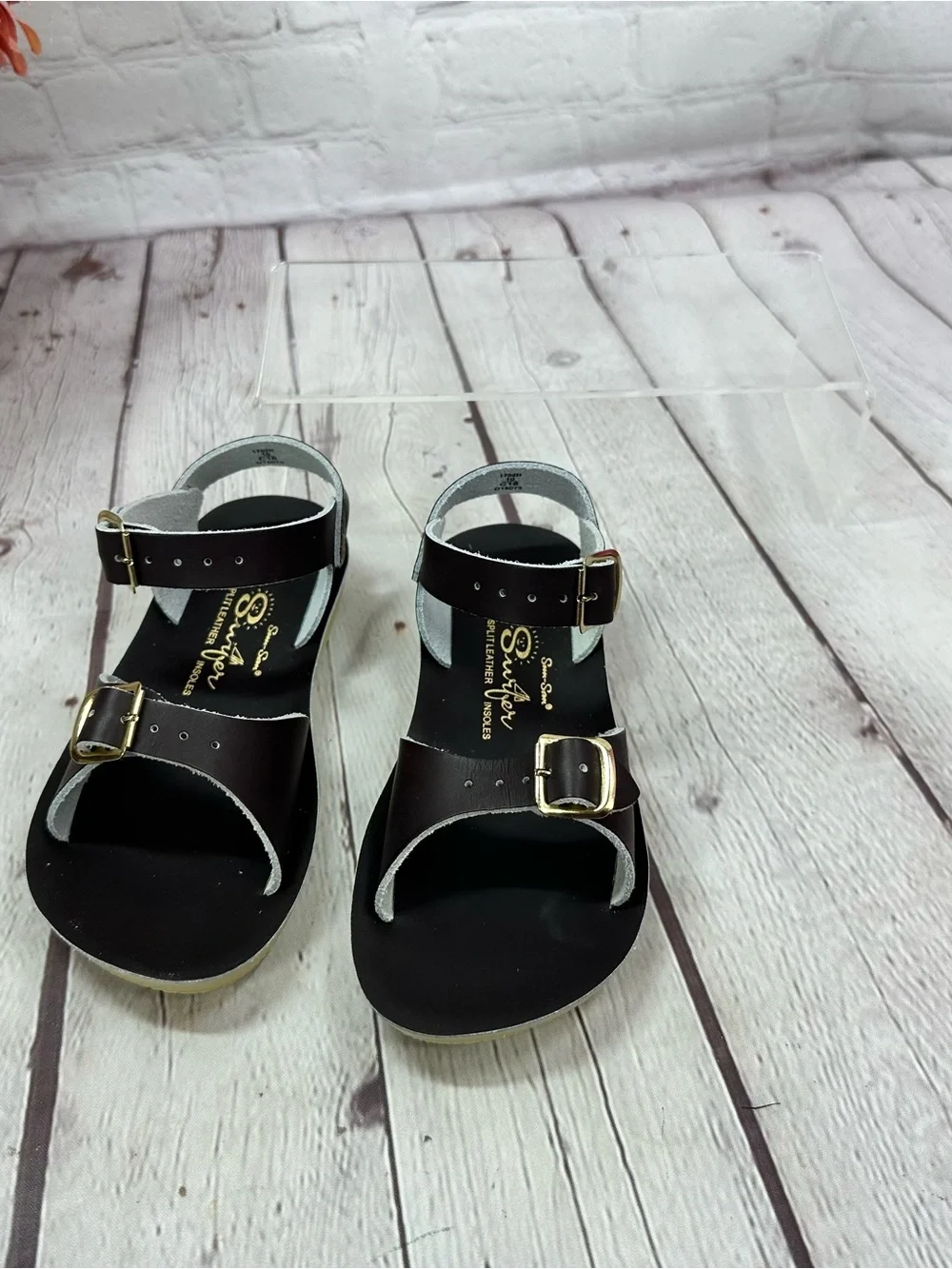 sun san surfer classic Buckle leather Strap Sandals brown toddler 10 neutral